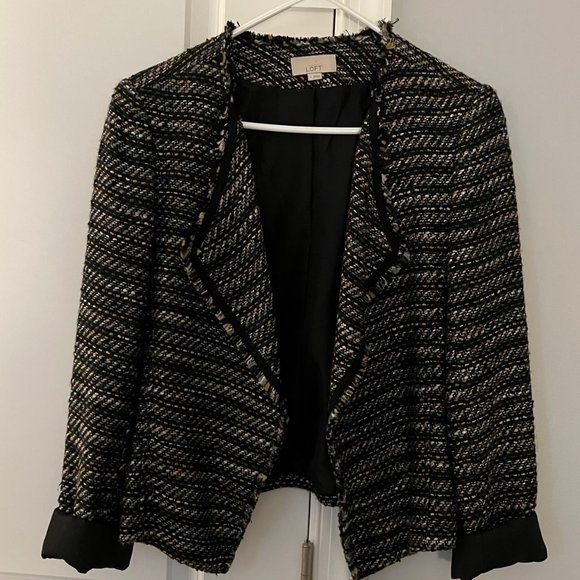 LOFT Jackets & Blazers - LOFT Tweed Multi Color Fringe Trim Lined Blazer Jacket - size 4